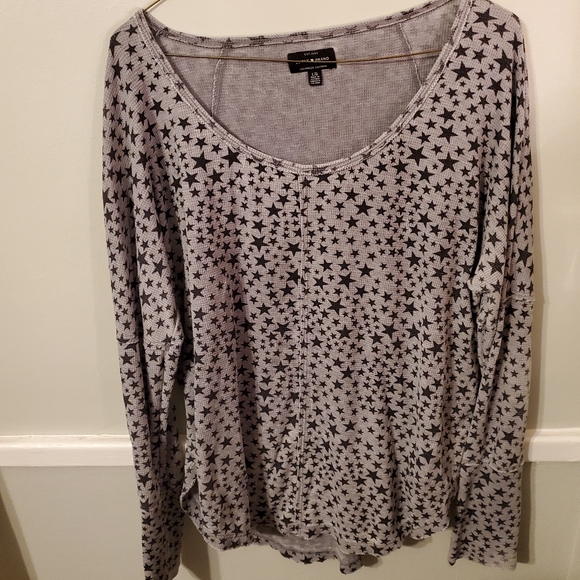 Lucky Brand Tops - Lucky Brand - Distressed Stars Waffle Knit Long Sleeve Thermal Top